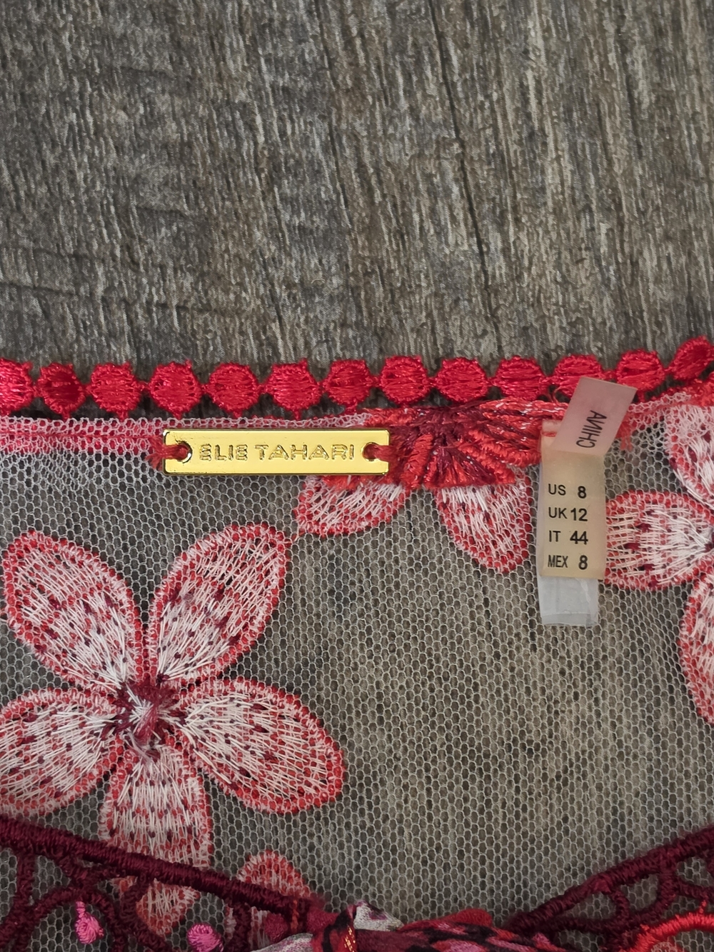 Elie Tahari Redwood McKenna Silk  Midi Dress Womens 8 Red Floral Boho Tassels - Picture 7 of 15